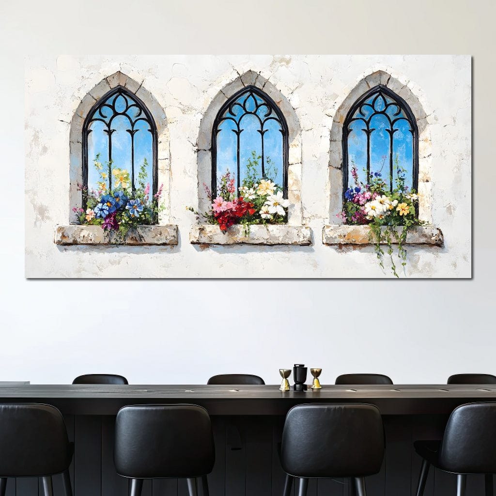 Floral Elegance Through Arches Canvas Wall Art
