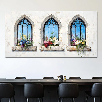 Floral Elegance Through Arches Canvas Wall Art