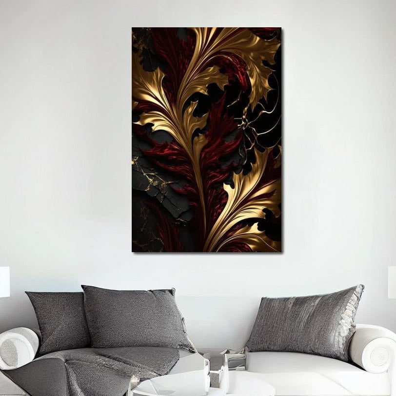 The Marble-Lux Collection: Dark Red & Vibrant Gold 04 Canvas Wall Art