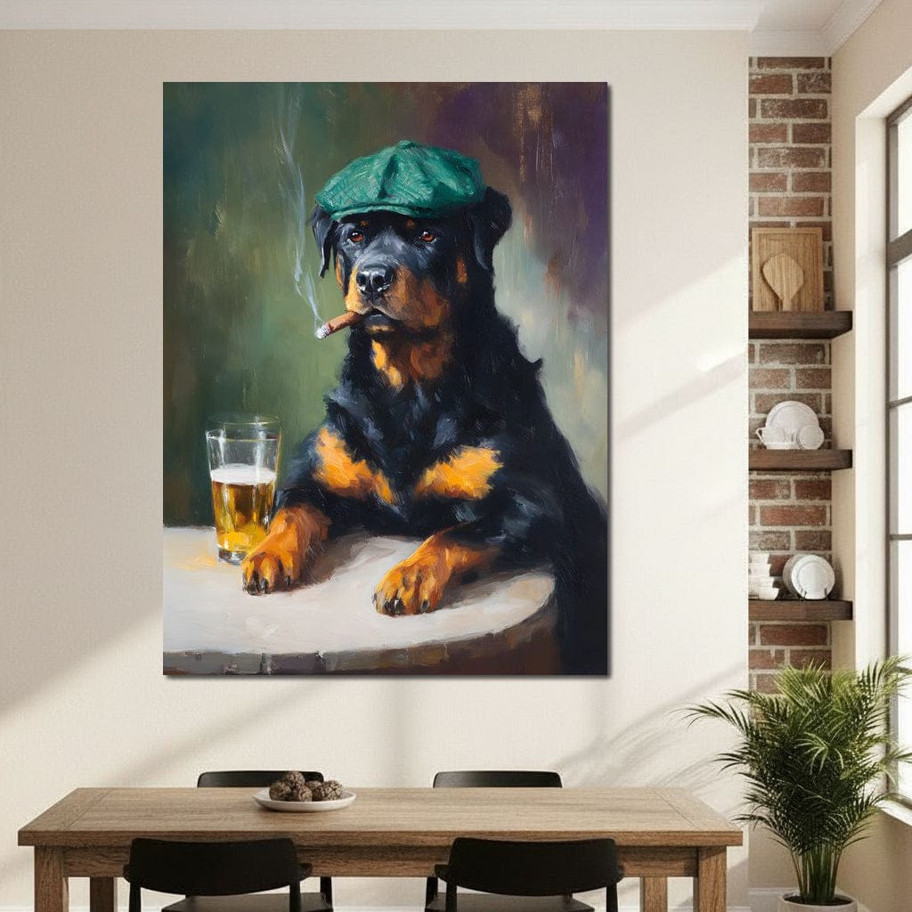 Rottweiler Irish Pub Night Canvas Wall Art
