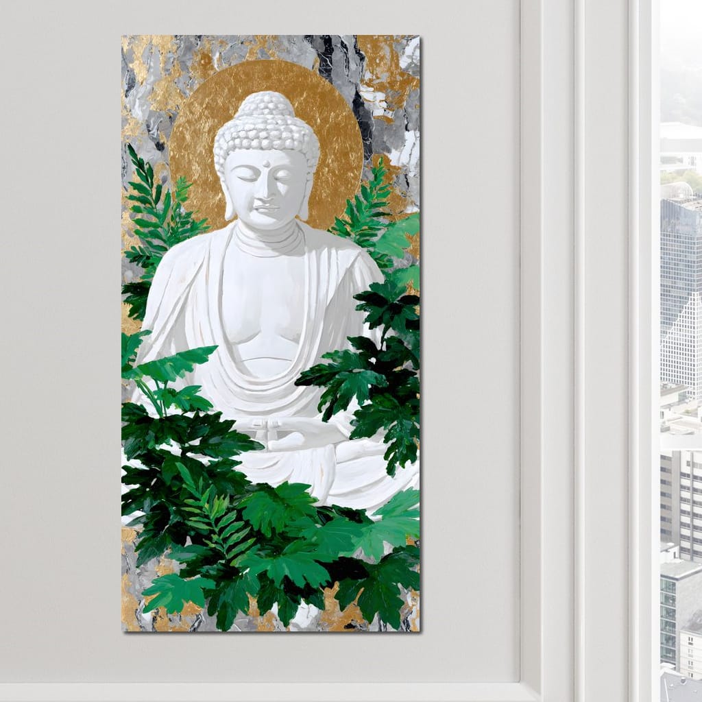 Golden Halo Buddha Garden Canvas Wall Art