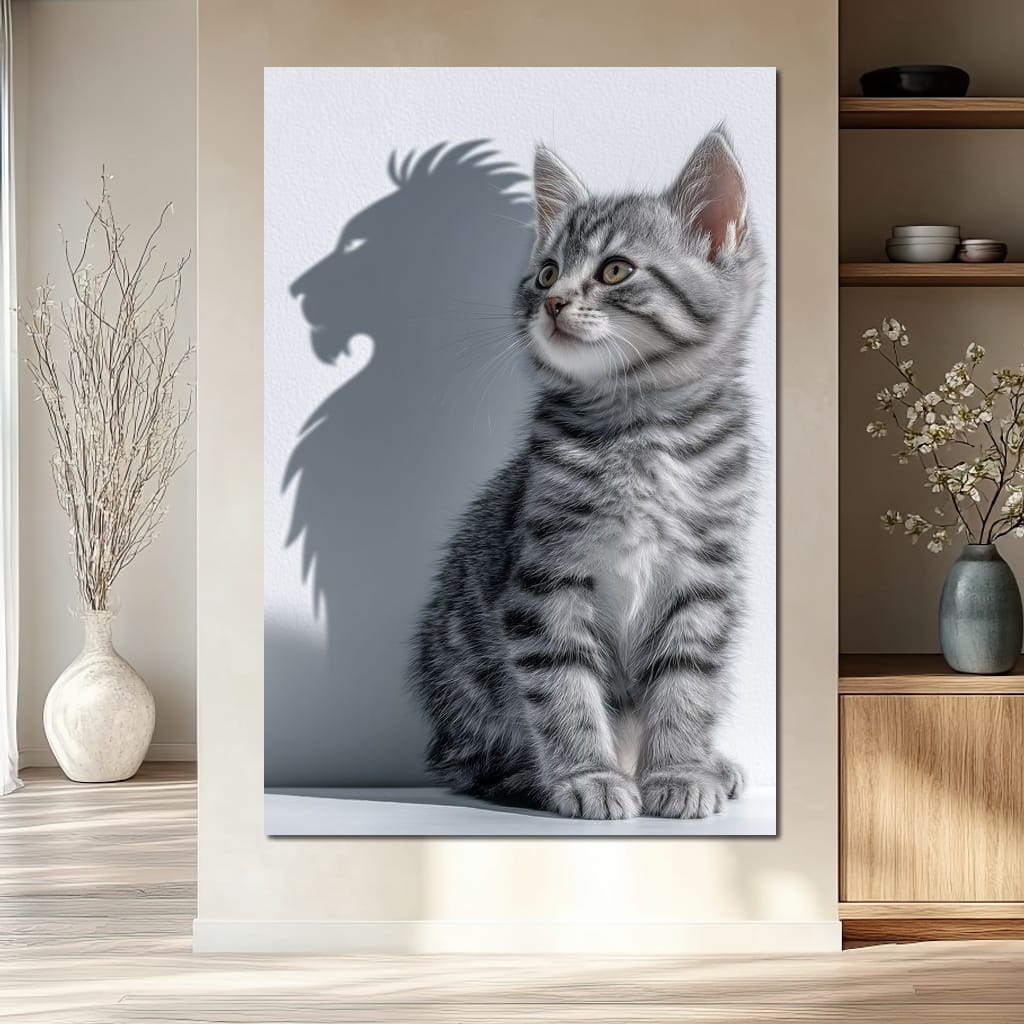 Brave Kitten Lion Shadow Canvas Wall Art