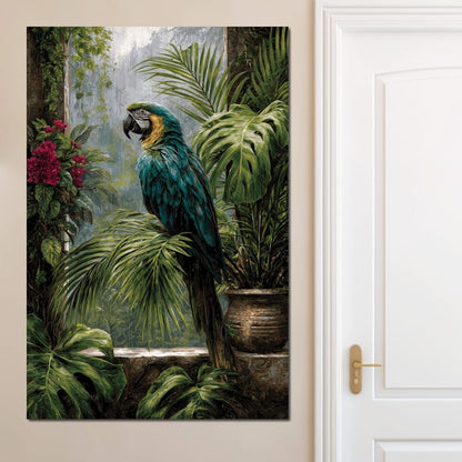 Rainforest Macaw Perch Scene Canvas Wall Art