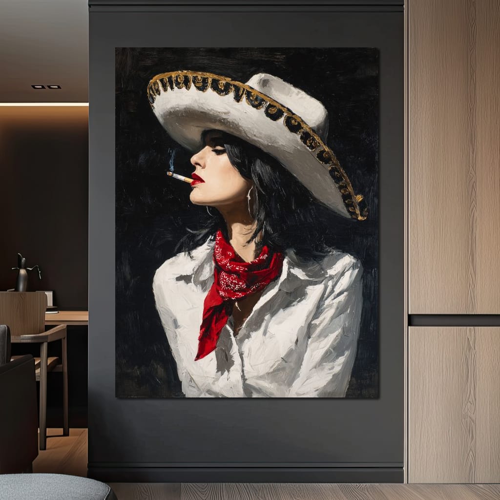 Sombrero Smoke Noir Portrait Canvas Wall Art