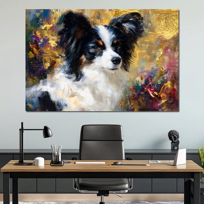 Golden Papillon Dog Portrait Canvas Wall Art