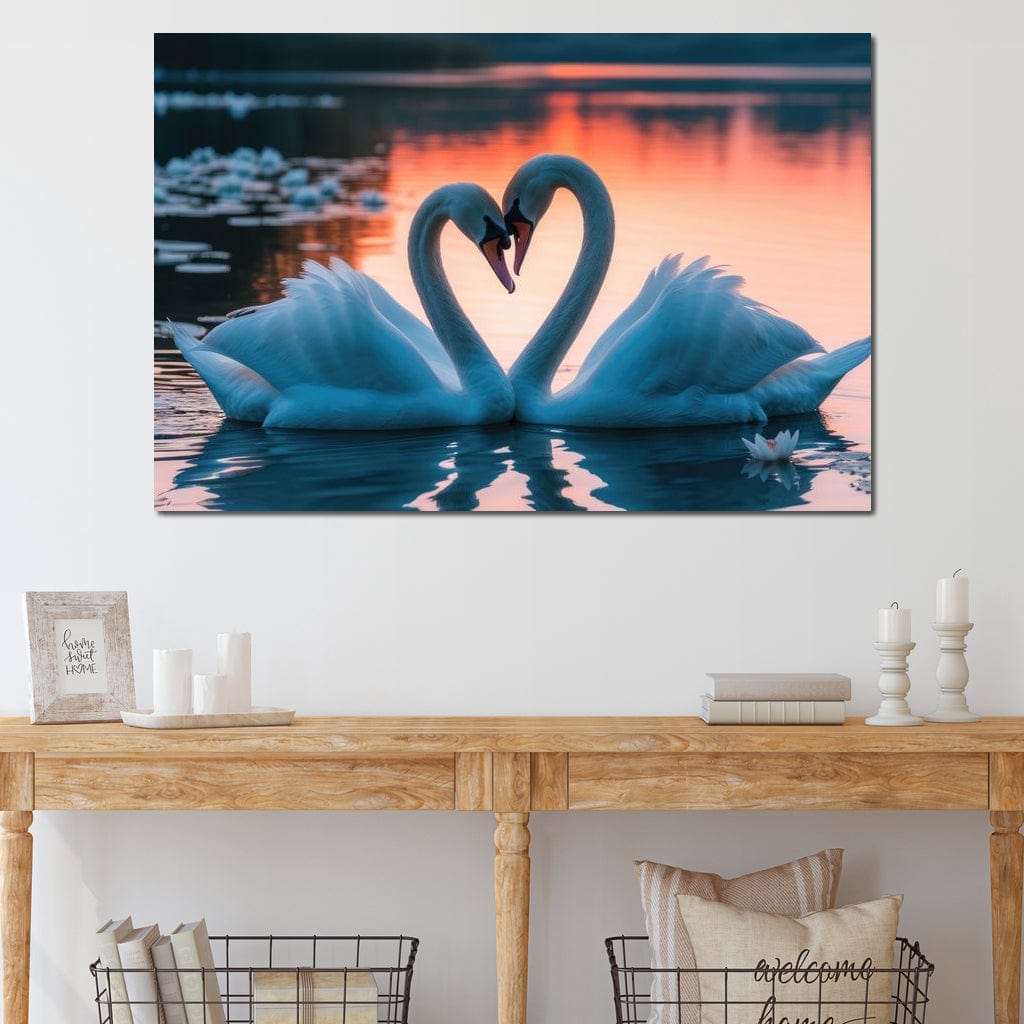 Swans In Love Canvas Wall Art