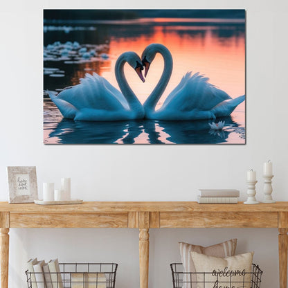 Swans In Love Canvas Wall Art