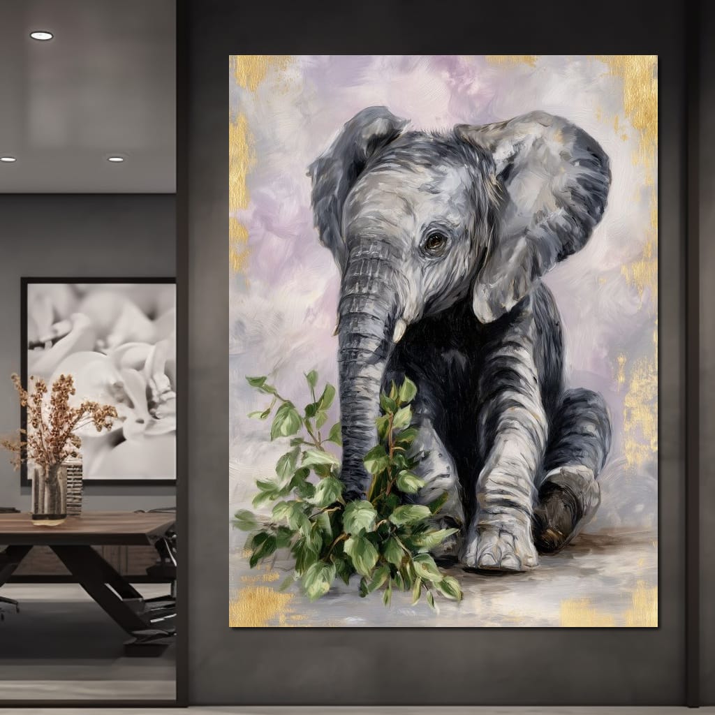 Gentle Elephant Calf Portrait Canvas Wall Art