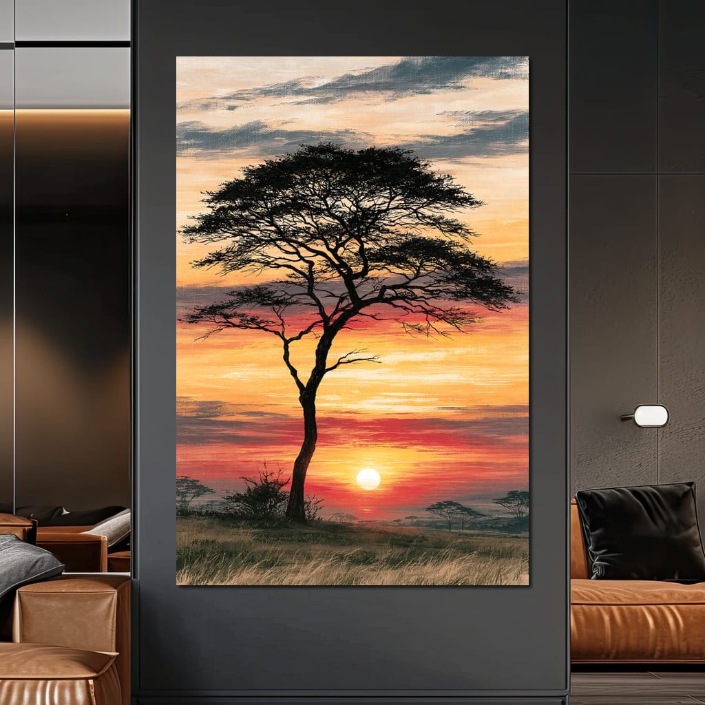 Savanna Sun Beyond The Solitary Branch Canvas Wall Art