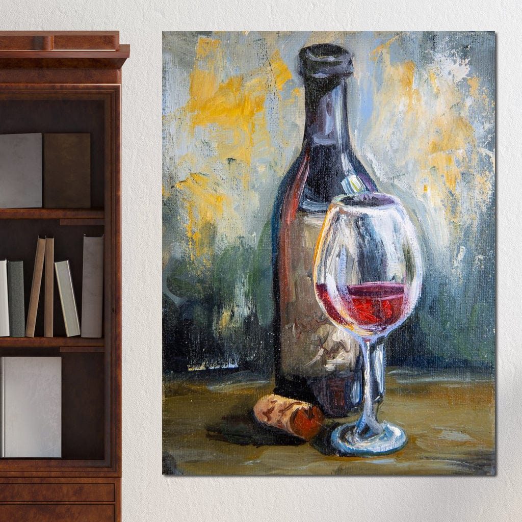 Bottle & Glass of Wine Canvas Wall Art