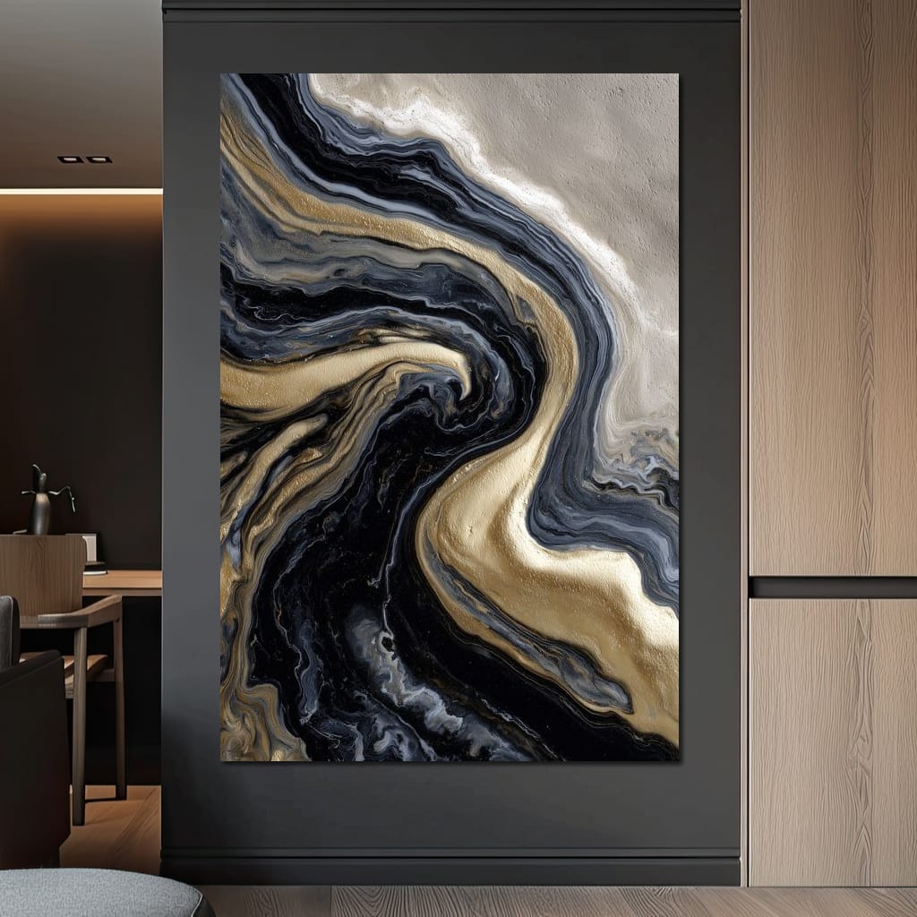 Liquid Gold Onyx Swirl Flow Canvas Wall Art
