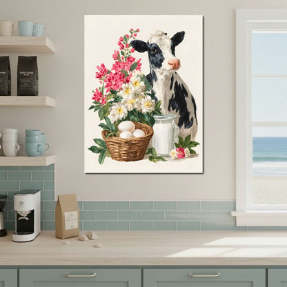 Farmhouse Cow Milk And Blooms Canvas Wall Art