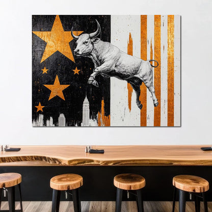 Bull Triumphs City Dreams Canvas Wall Art