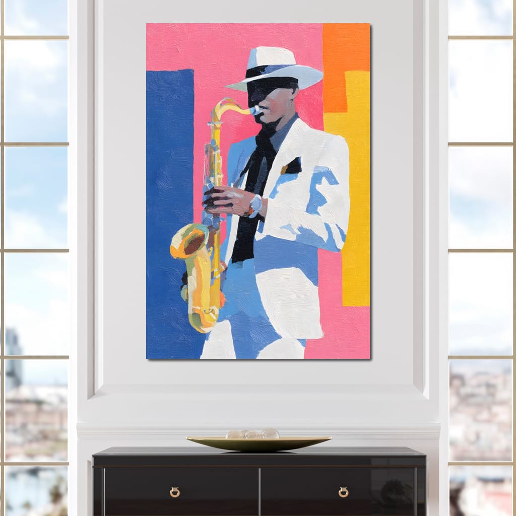 Vibrant Jazz Sax Soloist Style Canvas Wall Art