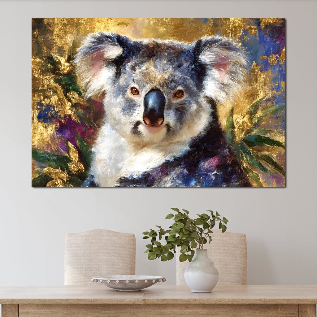 Golden Koala Portrait Glow Canvas Wall Art