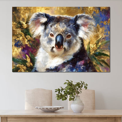 Golden Koala Portrait Glow Canvas Wall Art