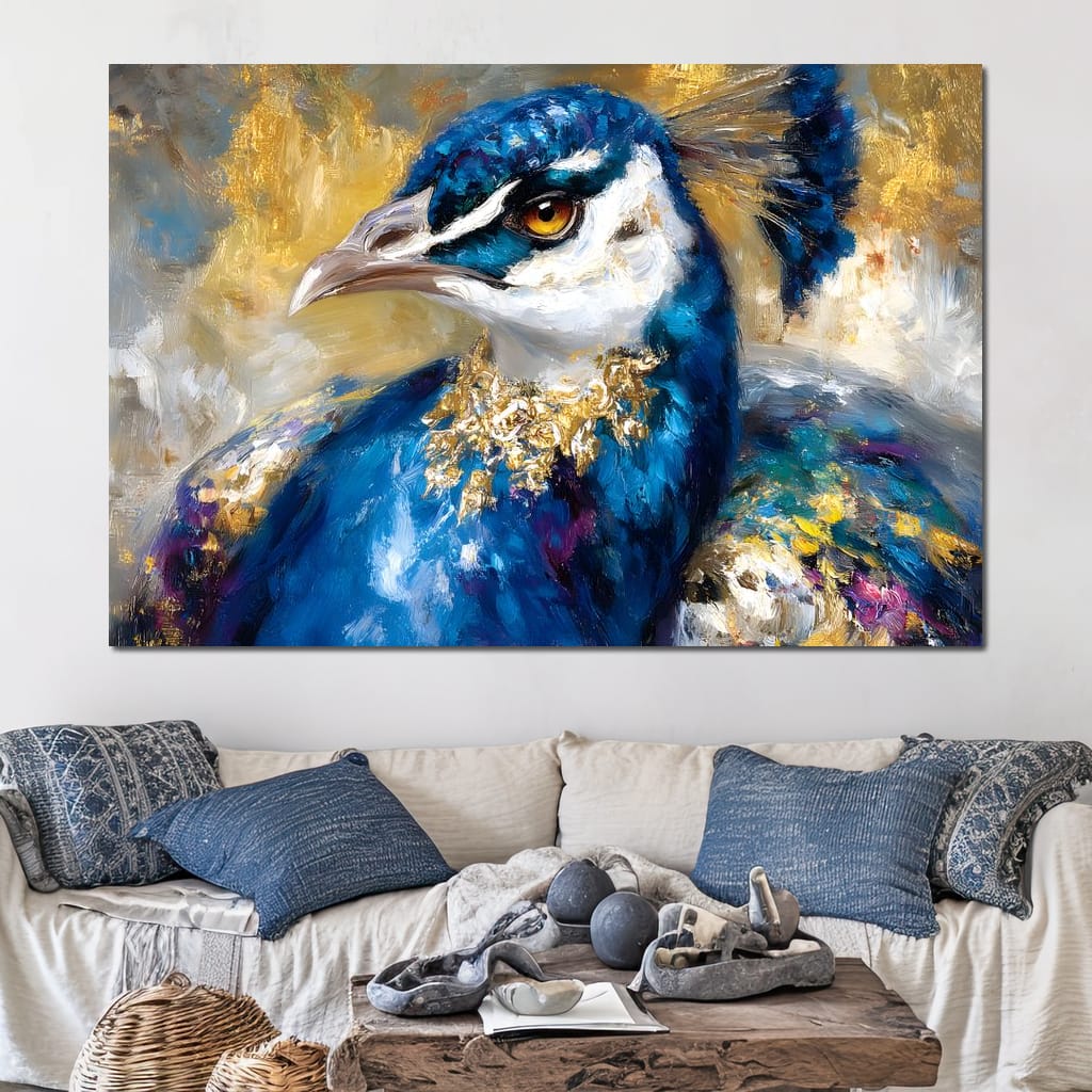 Regal Peacock Gold Radiance Canvas Wall Art