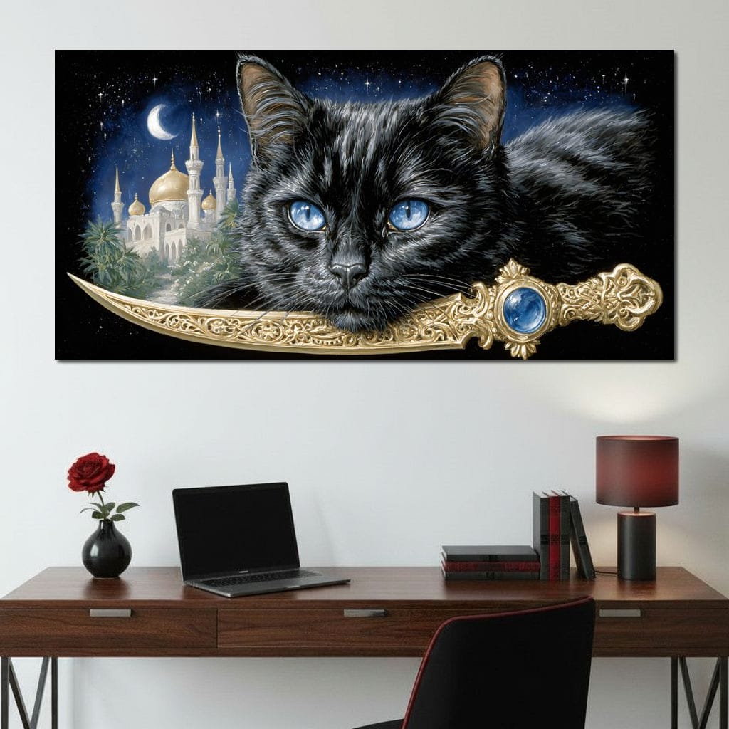 Moonlit Panther Of Golden Minarets Canvas Wall Art