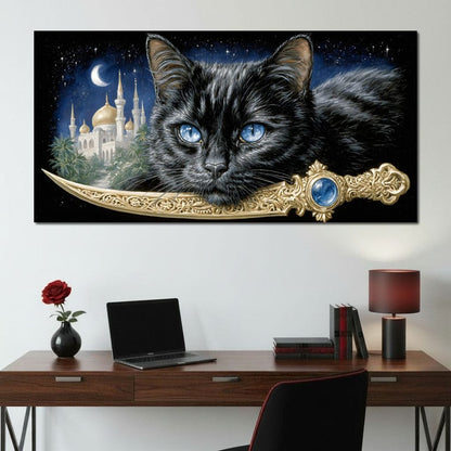 Moonlit Panther Of Golden Minarets Canvas Wall Art
