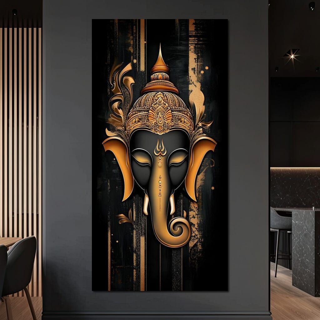 Golden Divine Ganesha Aura Canvas Wall Art