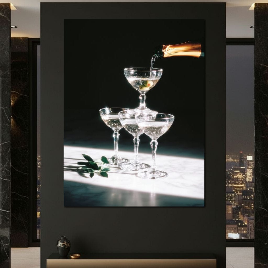 Champagne Cascade Celebration Canvas Wall Art