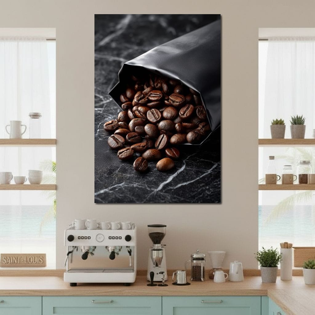 Dark Roast Coffee Bean Spill Canvas Wall Art