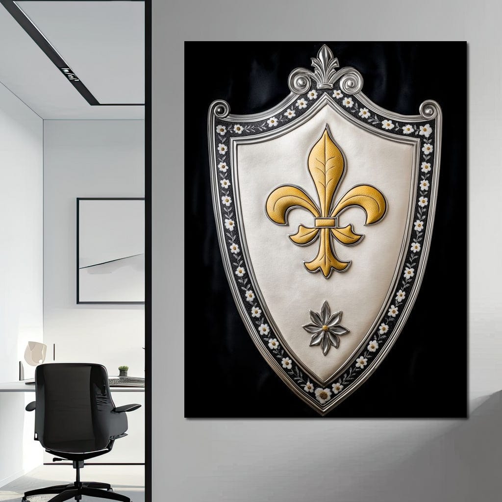 Shield of Golden Elegance Fleur De Lys Canvas Wall Art