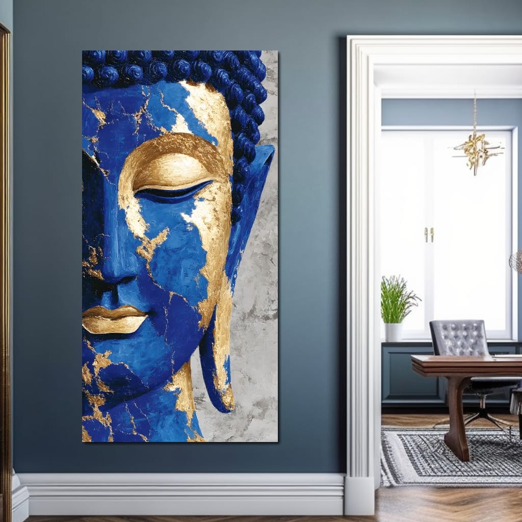 Cobalt Gold Buddha Portrait Canvas Wall Art