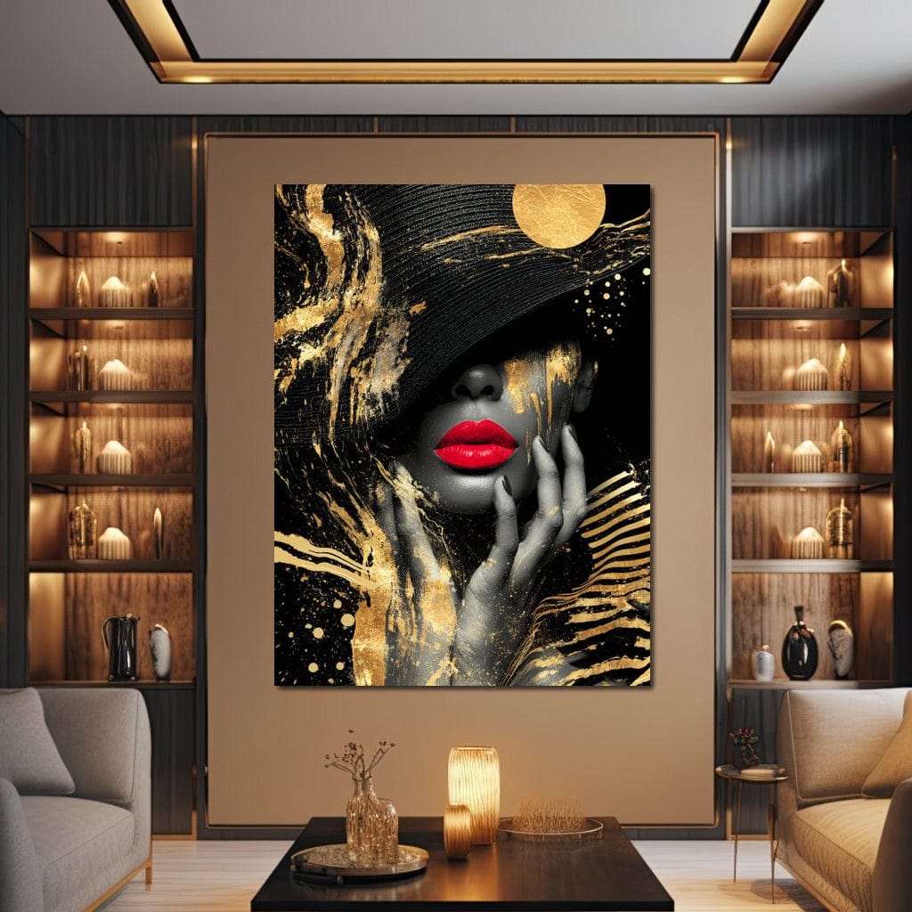Modern Noir Gold Elegance Portrait Canvas Wall Art