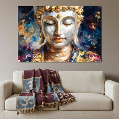 Golden Buddha Meditation Glow Canvas Wall Art