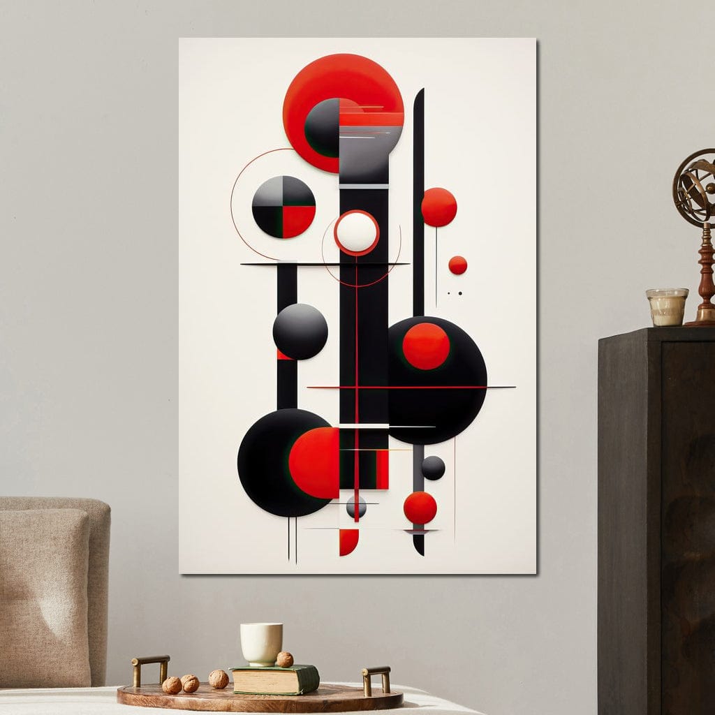 Architectural Symphony in Red and Charcoal Canvas Wall Art