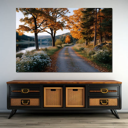 Autumn Lake Pathway Glow Canvas Wall Art