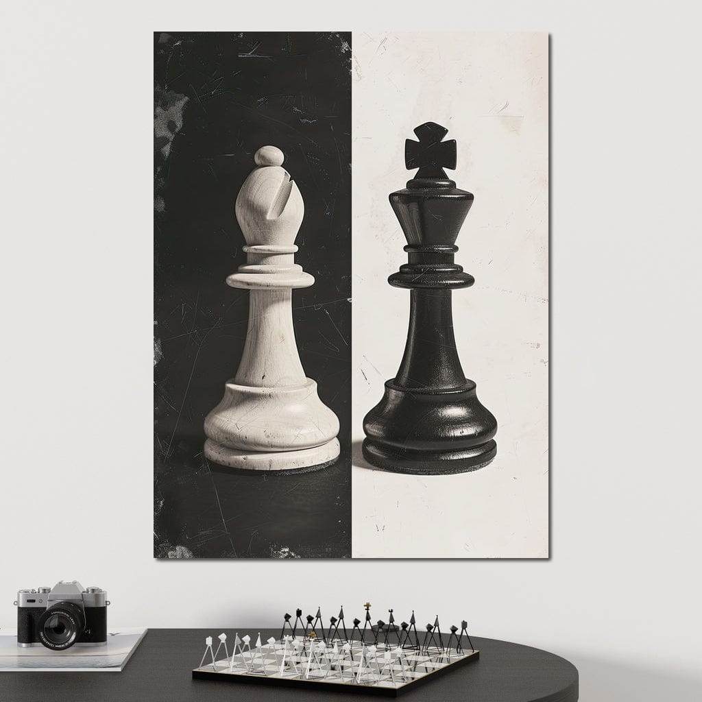 Black and White Chess Encounter Canvas Wall Art
