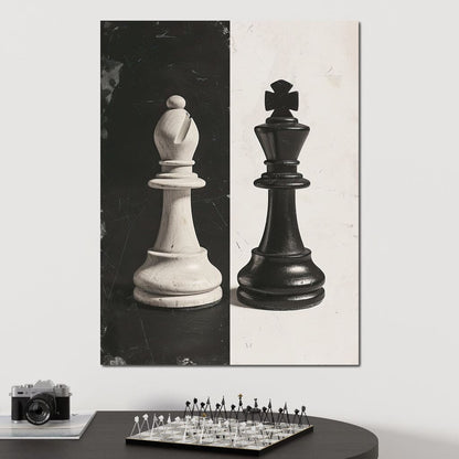 Black and White Chess Encounter Canvas Wall Art