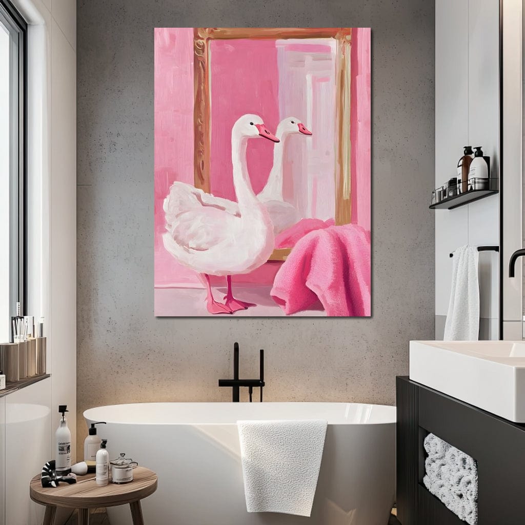 Swan in the Bathroom Canvas Wall Art