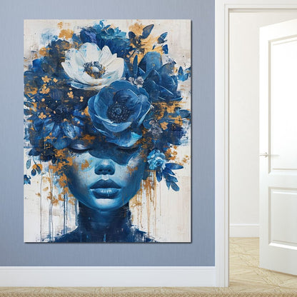 Sapphire Bloom Silhouette Canvas Wall Art