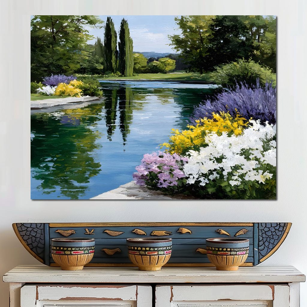 Garden Reflection Tranquil Pond Canvas Wall Art