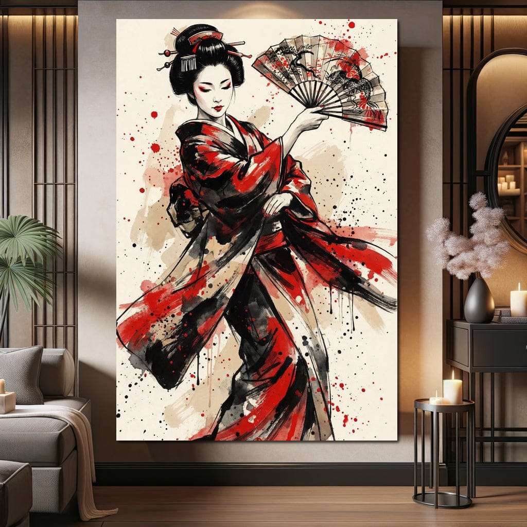 Japanese Woman with Fan Canvas Wall Art