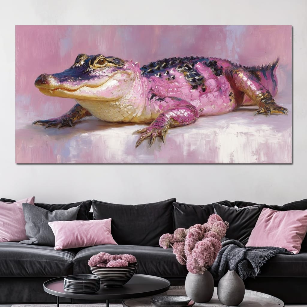 Pink Gator Lounge Portrait Canvas Wall Art
