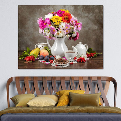 Flowers, Fruits, Chocolate & Coffee Canvas Wall Art