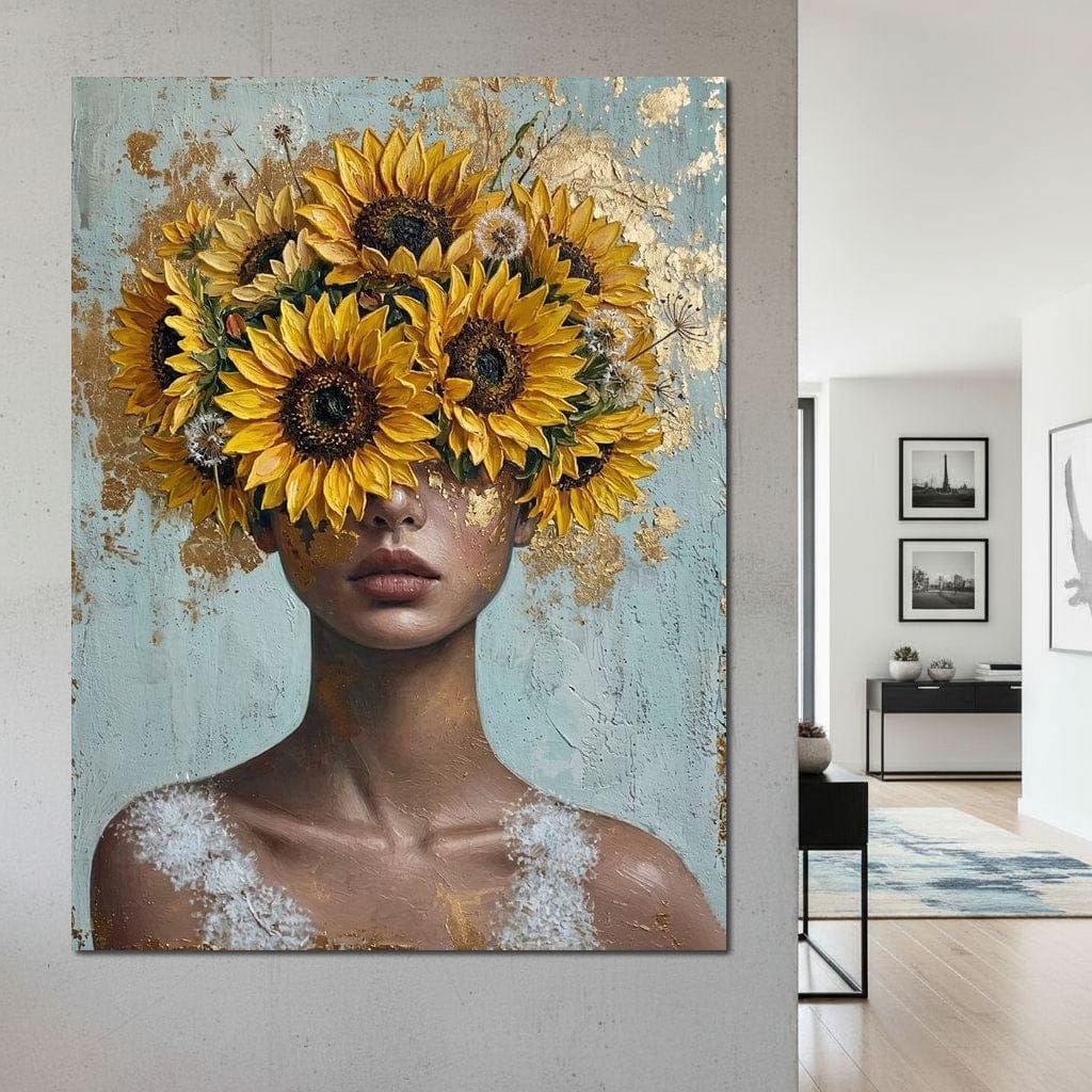 Sunflower Head Spring Portrait Canvas Wall Art
