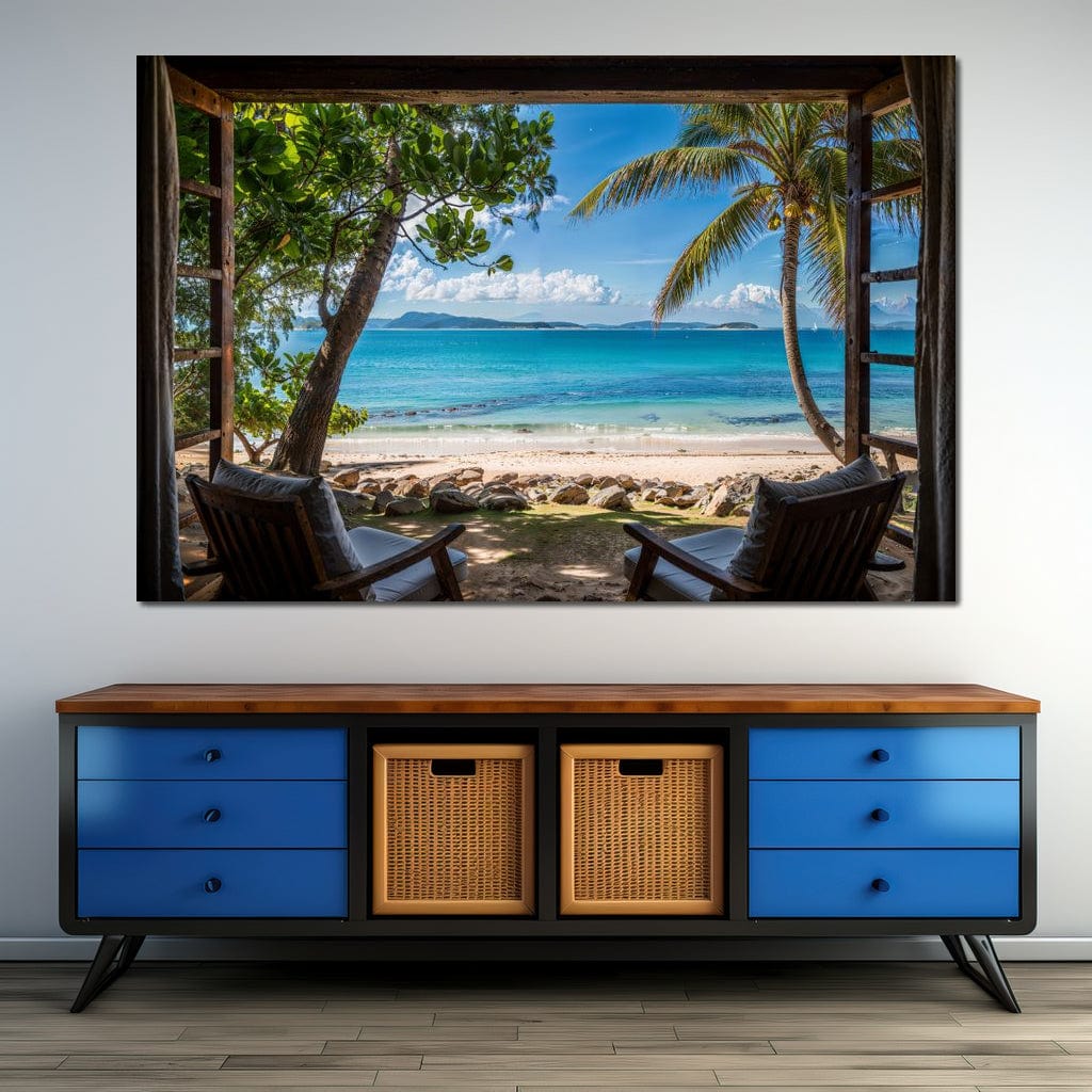 Tropical Serenity Window Canvas Wall Art