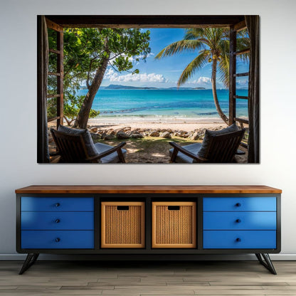 Tropical Serenity Window Canvas Wall Art