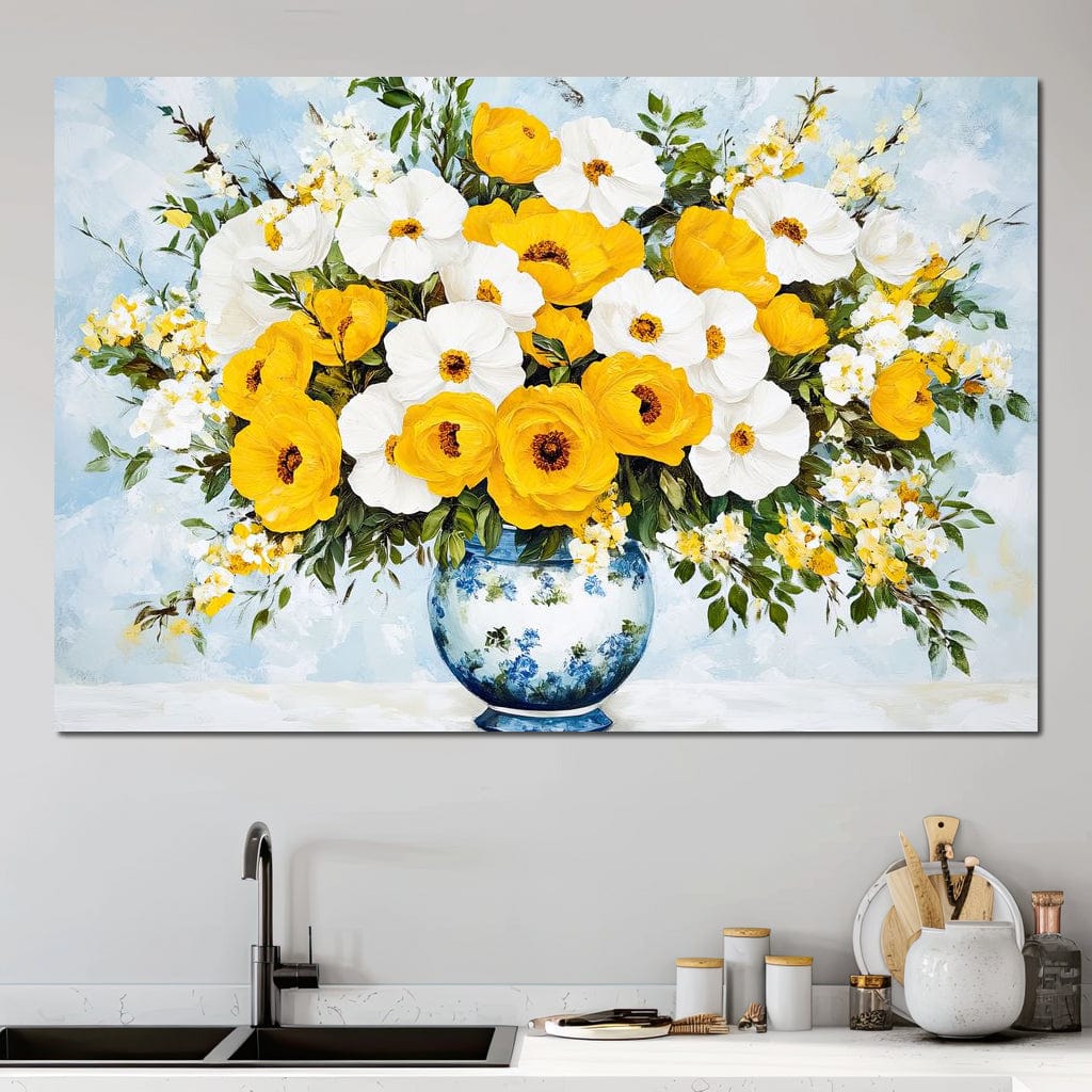 Golden Blossoms Harmonize Canvas Wall Art