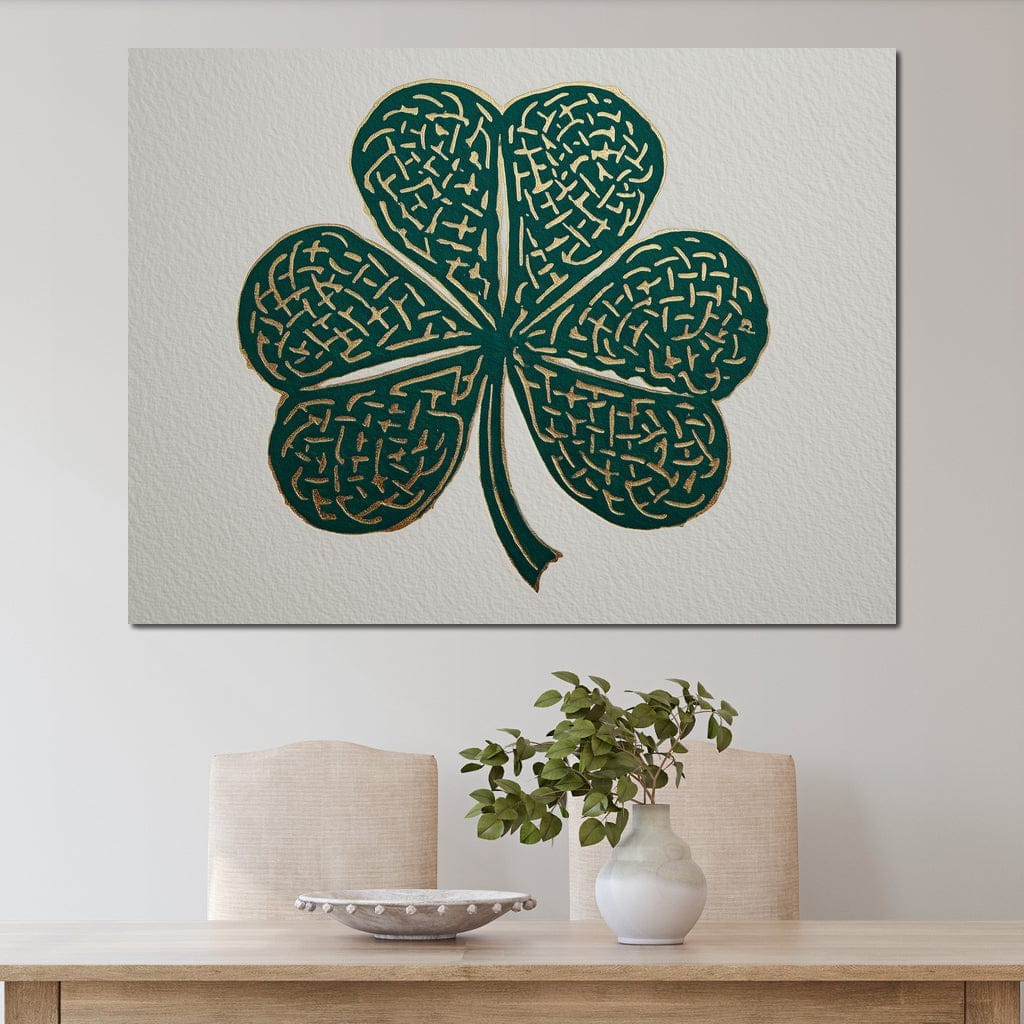 Clover Gold Leaf Charm Canvas Wall Art