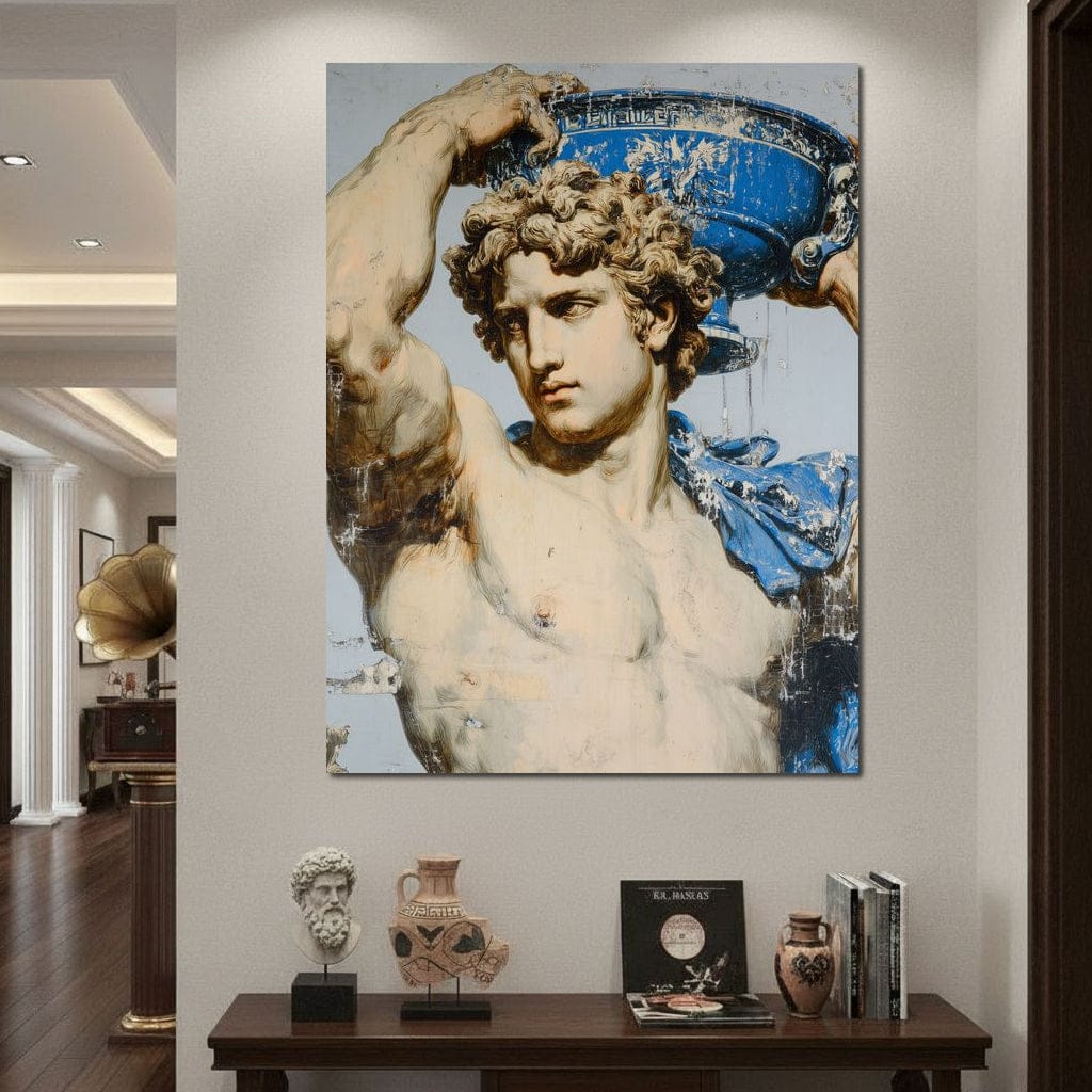 Marble Statue With Blue Urn Canvas Wall Art