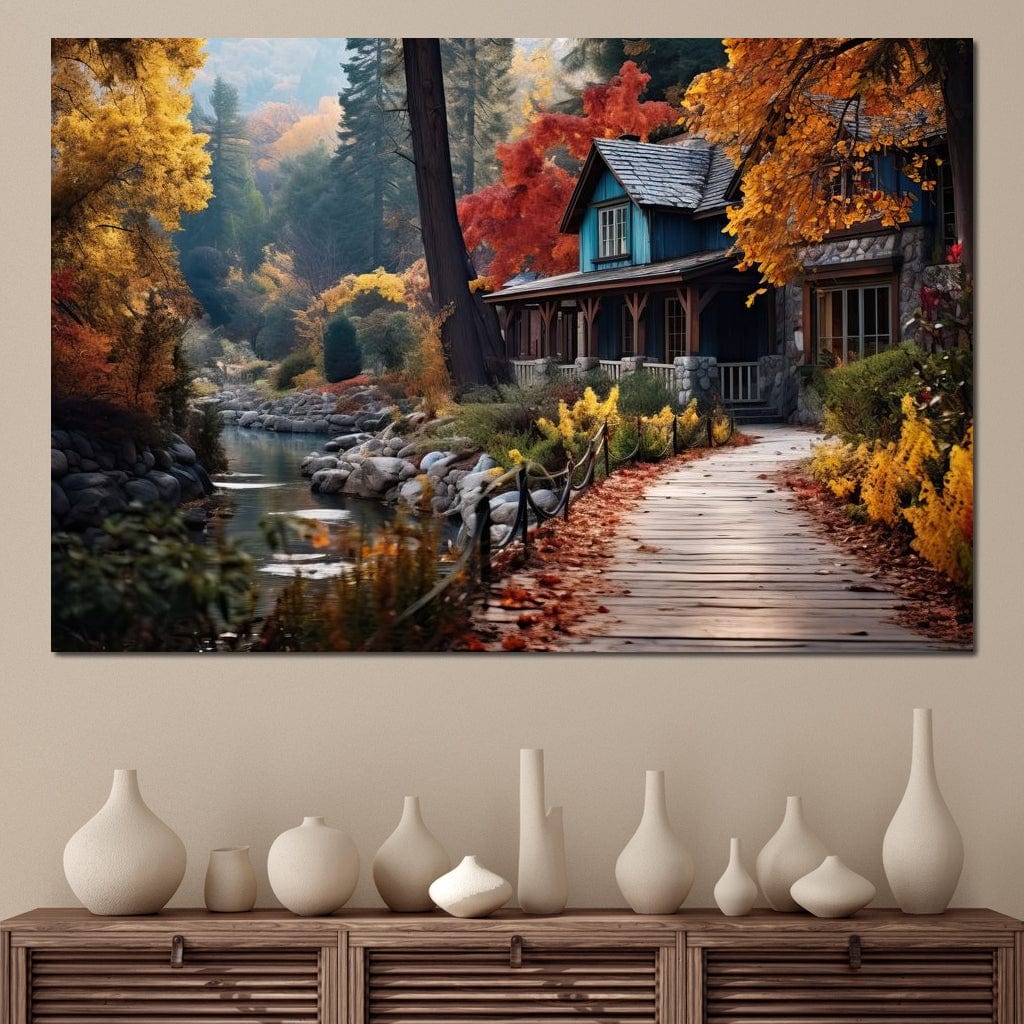 Blue House in the Woods Canvas Wall Art