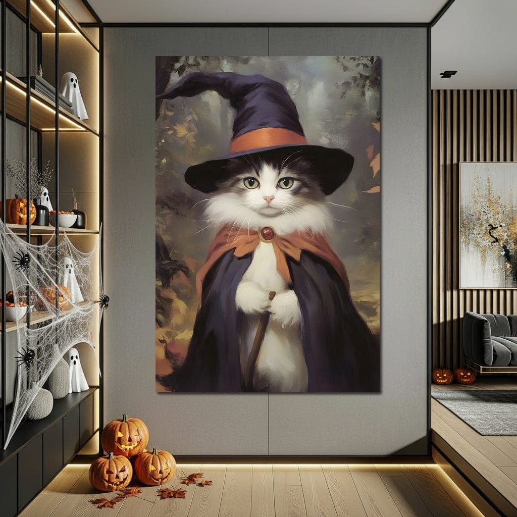 Enchanted Autumn Wizard Cat Canvas Wall Art