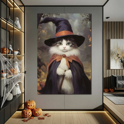 Enchanted Autumn Wizard Cat Canvas Wall Art