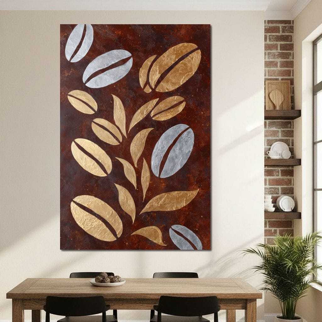 Golden Coffee Beans Botanical Flow Canvas Wall Art